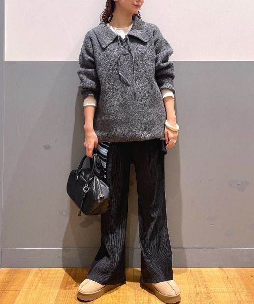 Right-on（ライトオン）の「【HONEYSUCKLE ROSE】メランジスキッパーセーター (大きめ襟/リボン付き/ゆるシルエット/フェミニン/オールシーズン)（ニット/セーター・レディース・ベージュ/ダークグレー/ブルー・L/M）」の10枚目の写真