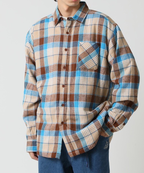 ARCADE（アーケード）の「アウター感覚の裏ボア チェックネルシャツ 長袖 / 総裏フリース（シャツ/ブラウス・メンズ・ベージュ/レッド/ブルー・M/L/LL）」の2枚目の写真
