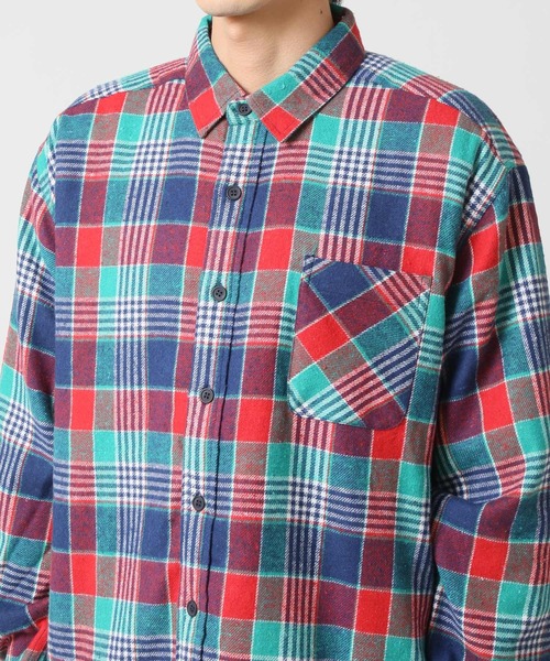 ARCADE（アーケード）の「アウター感覚の裏ボア チェックネルシャツ 長袖 / 総裏フリース（シャツ/ブラウス・メンズ・ベージュ/レッド/ブルー・M/L/LL）」の15枚目の写真