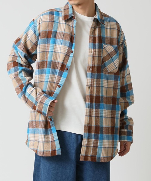 ARCADE（アーケード）の「アウター感覚の裏ボア チェックネルシャツ 長袖 / 総裏フリース（シャツ/ブラウス・メンズ・ベージュ/レッド/ブルー・M/L/LL）」の6枚目の写真