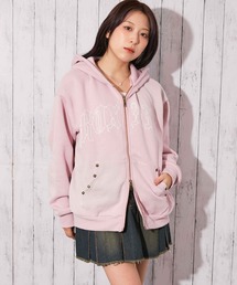 《スプレー加工×ロゴプリント》レディース 裏起毛 ジップパーカー ストリート フェードカラー 秋冬