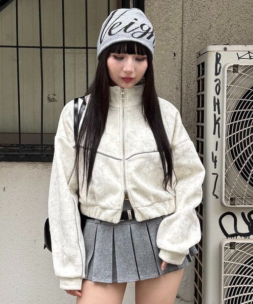 Figments（フィグメンツ）の「パイピングトラックジャケット（ブルゾン・レディース・チャコールグレー/ホワイト・FREE）」の2枚目の写真