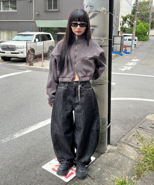 Figments（フィグメンツ）の「パイピングトラックジャケット（ブルゾン・レディース・チャコールグレー/ホワイト・FREE）」の16枚目の写真