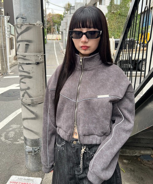 Figments（フィグメンツ）の「パイピングトラックジャケット（ブルゾン・レディース・チャコールグレー/ホワイト・FREE）」の14枚目の写真