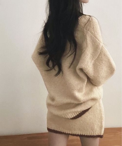 kirakiraShop(キラキラショップ)の「配色 ニットトップス&ミニスカート セットアップ(ニット/セーター・レディース・ブラック/ベージュ/ブラウン・FREE)」の17枚目の写真