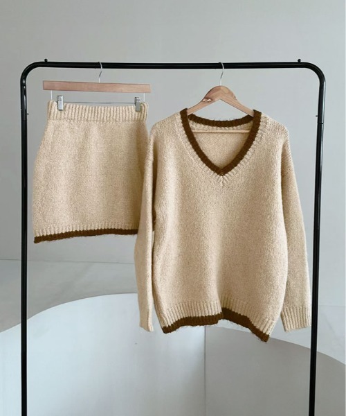 kirakiraShop(キラキラショップ)の「配色 ニットトップス&ミニスカート セットアップ(ニット/セーター・レディース・ブラック/ベージュ/ブラウン・FREE)」の19枚目の写真