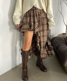 LYEON（リヨン）の「アシンメトリーフリルチェックスカート（スカート・レディース）」