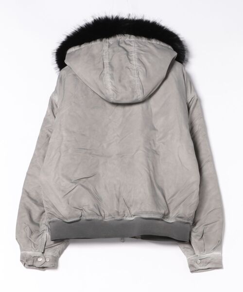 ８(eight)（エイト）の「ヴィンテージ加工フードボンバージャケット（ブルゾン・メンズ・グレー/ブラック/カーキ・MEDIUM/LARGE）」の4枚目の写真