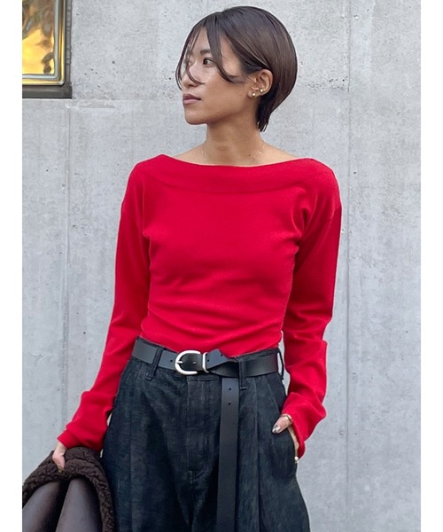 Ungrid（アングリッド）の「ギャザーデザインフィットニット（ニット/セーター・レディース・チャコールグレー/ライトグレー/レッド・FREE）」の3枚目の写真