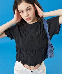 夏クーリングマモンクロップ無地半袖Tシャツ[ブラック]
