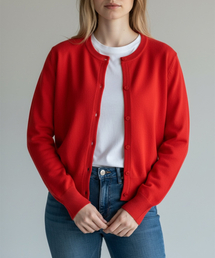 BORN SLIPPY（ボーンスリッピー）の「Soft Round Neck Knit Cardigan (Red)（カーディガン/ボレロ）」