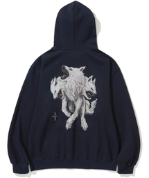 NOT4NERD（ノットフォーナード）の「3 Headed Wolf Pullover Hood - Navy（パーカー）」