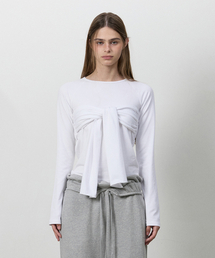 THREE TO EIGHTY（スリートゥエイティー）の「RIBBON DRAPE LONG SLEEVE TEE WHITE（Tシャツ/カットソー）」