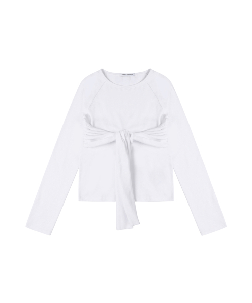 THREE TO EIGHTY(スリートゥエイティー)の「RIBBON DRAPE LONG SLEEVE TEE WHITE(Tシャツ/カットソー・レディース・その他・FREE)」の3枚目の写真