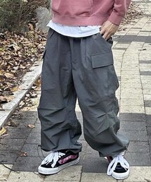 エムエルナイロンワイドバルーンストリングパンツ[グレー]