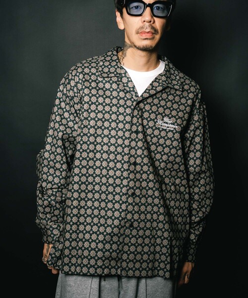 NineMicrophones(ナインマイクロフォンズ)の「OPEN COLLAR WIDE SHIRT(シャツ/ブラウス・メンズ・グリーン/ブラック・LARGE)」の4枚目の写真