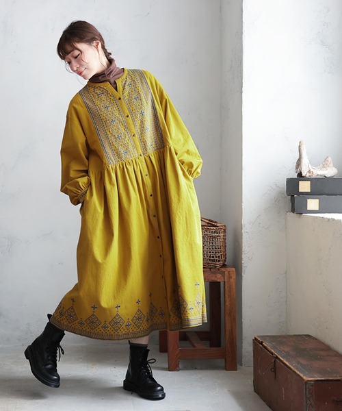 soulberry(ソウルベリー)の「黄昏ステッチワンピース(ワンピース・レディース・マスタード・M/L/LL/3L/4L/5L)」の22枚目の写真