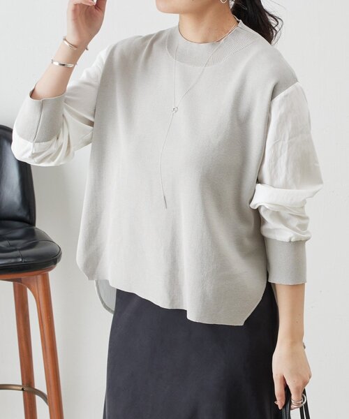 BEARDSLEY（ビアズリー）の「フハクコンビボーダーニット（ニット/セーター・レディース・ホワイト/グレー・FREE）」の2枚目の写真