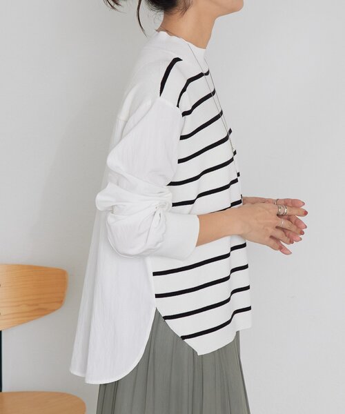 BEARDSLEY（ビアズリー）の「フハクコンビボーダーニット（ニット/セーター・レディース・ホワイト/グレー・FREE）」の4枚目の写真