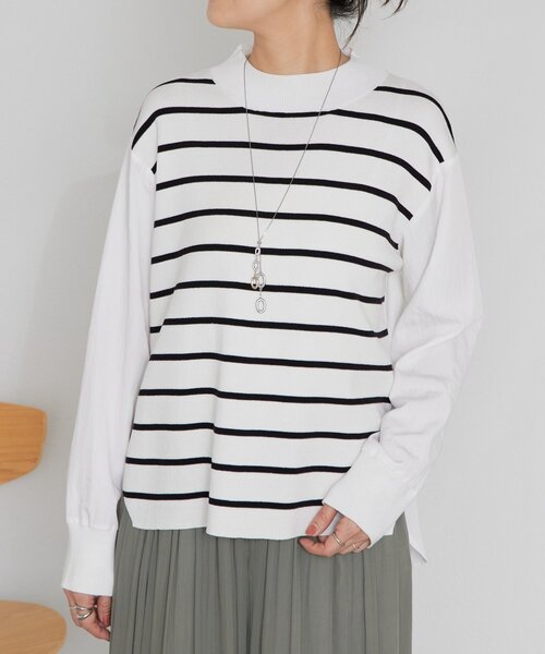 BEARDSLEY（ビアズリー）の「フハクコンビボーダーニット（ニット/セーター・レディース・ホワイト/グレー・FREE）」の6枚目の写真