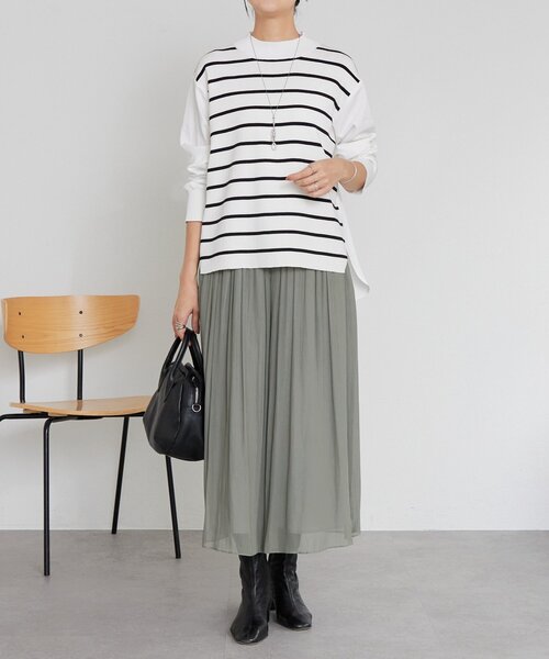 BEARDSLEY（ビアズリー）の「フハクコンビボーダーニット（ニット/セーター・レディース・ホワイト/グレー・FREE）」の7枚目の写真