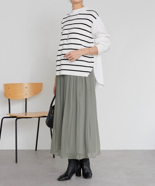 BEARDSLEY（ビアズリー）の「フハクコンビボーダーニット（ニット/セーター・レディース・ホワイト/グレー・FREE）」の8枚目の写真