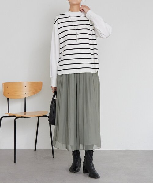 BEARDSLEY（ビアズリー）の「フハクコンビボーダーニット（ニット/セーター・レディース・ホワイト/グレー・FREE）」の10枚目の写真