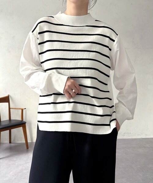 BEARDSLEY（ビアズリー）の「フハクコンビボーダーニット（ニット/セーター・レディース・ホワイト/グレー・FREE）」の12枚目の写真