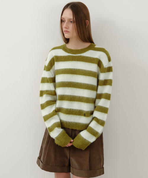 WEDNESDAYOASISFORWOMEN（ウェンズデー オアシス フォー ウーマン）の「ブリティッシュヘアリーウールストライプニット_オリーブ(WC25-KN70)（ニット/セーター・レディース・オリーブ・OS）」の2枚目の写真
