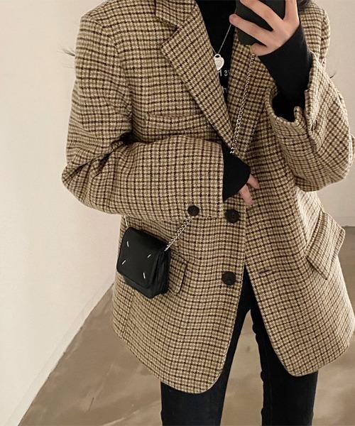 セール】千鳥格子柄テーラードジャケット（テーラードジャケット