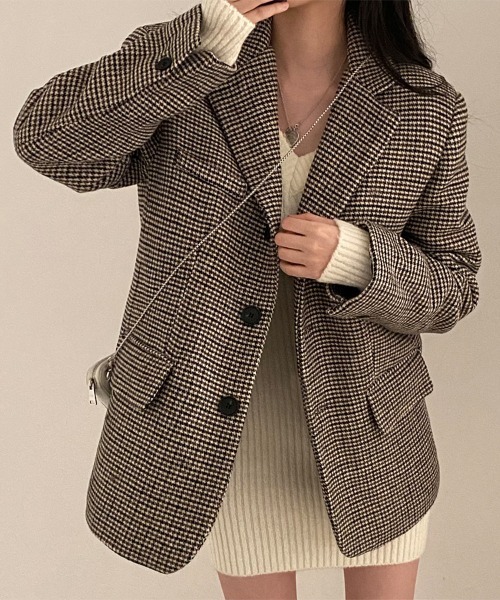 セール】千鳥格子柄テーラードジャケット（テーラードジャケット