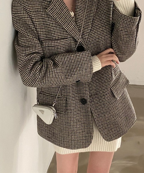 セール】千鳥格子柄テーラードジャケット（テーラードジャケット