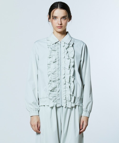 DOUBLE STANDARD CLOTHING(ダブルスタンダードクロージング)の「ストレッチタスロンフリルブルゾン(シャツ/ブラウス・レディース・ミント/ピンクベージュ・FREE)」の1枚目の写真