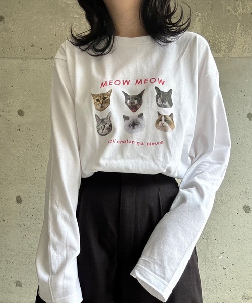 etta(エタ)の「子猫デザインロンT/長袖Tシャツ(Tシャツ/カットソー・レディース・ホワイト・MEDIUM)」の1枚目の写真