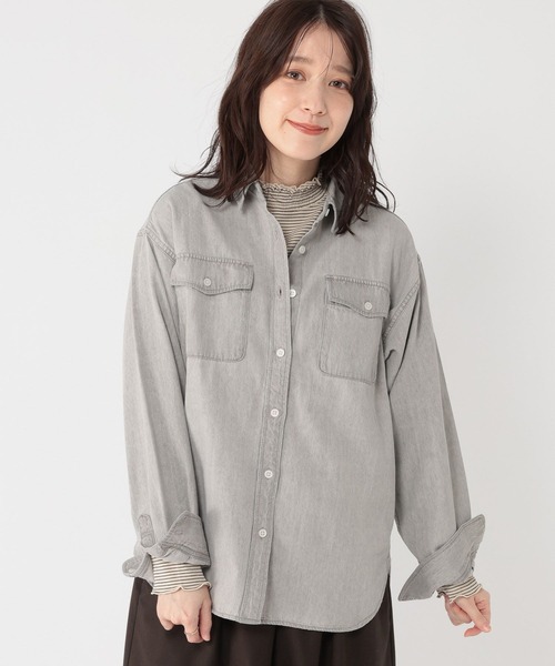 studio CLIP（スタディオクリップ）の「ベージックデニムシャツ《CLIP denim》（シャツ/ブラウス・レディース・ベビーピンク/ブルー/オフホワイト/グレー/ライトブルー・FREE）」の17枚目の写真