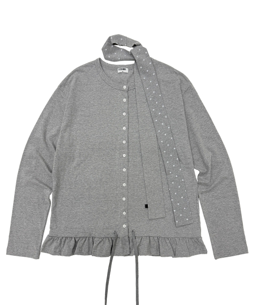 PLASMASPHERE（プラズマスフィア）の「ネティドットスカーフセットアップシャーリングカンカンバクシTシャツカーディガン_グレー（カーディガン/ボレロ・レディース・グレー・FREE）」の2枚目の写真