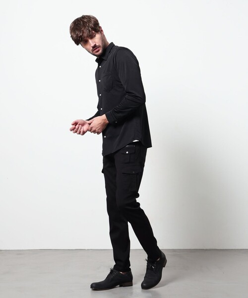 HIDEAWAYS NICOLE（ハイダウェイニコル）の「シャリトロメランジジャージー　ショートレギュラーシャツ（シャツ/ブラウス・メンズ・サックスブルー/ブラック/ネイビー・MEDIUM/X-LARGE/LARGE）」の20枚目の写真