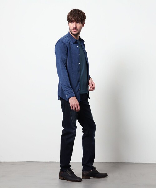 HIDEAWAYS NICOLE（ハイダウェイニコル）の「シャリトロメランジジャージー　ショートレギュラーシャツ（シャツ/ブラウス・メンズ・サックスブルー/ブラック/ネイビー・MEDIUM/X-LARGE/LARGE）」の22枚目の写真