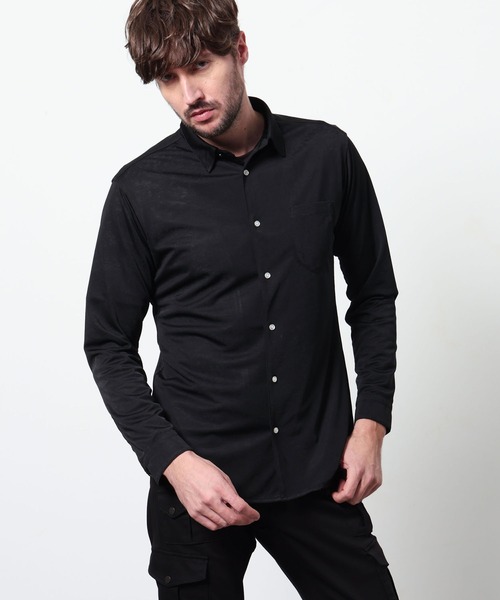 HIDEAWAYS NICOLE（ハイダウェイニコル）の「シャリトロメランジジャージー　ショートレギュラーシャツ（シャツ/ブラウス・メンズ・サックスブルー/ブラック/ネイビー・MEDIUM/X-LARGE/LARGE）」の2枚目の写真