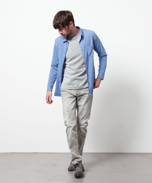 HIDEAWAYS NICOLE（ハイダウェイニコル）の「シャリトロメランジジャージー　ショートレギュラーシャツ（シャツ/ブラウス・メンズ・サックスブルー/ブラック/ネイビー・MEDIUM/X-LARGE/LARGE）」の6枚目の写真