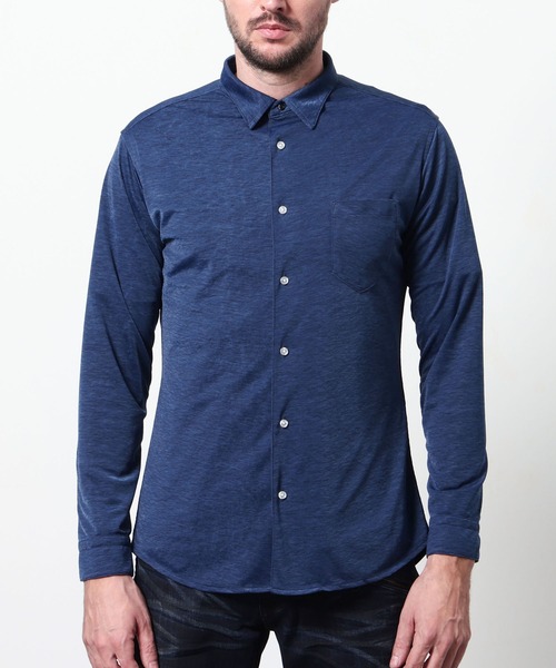 HIDEAWAYS NICOLE（ハイダウェイニコル）の「シャリトロメランジジャージー　ショートレギュラーシャツ（シャツ/ブラウス・メンズ・サックスブルー/ブラック/ネイビー・MEDIUM/X-LARGE/LARGE）」の9枚目の写真