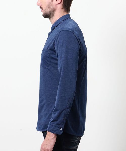 HIDEAWAYS NICOLE（ハイダウェイニコル）の「シャリトロメランジジャージー　ショートレギュラーシャツ（シャツ/ブラウス・メンズ・サックスブルー/ブラック/ネイビー・MEDIUM/X-LARGE/LARGE）」の10枚目の写真