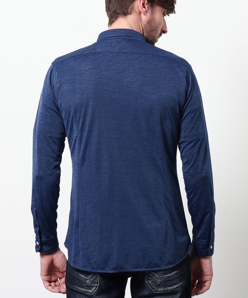 HIDEAWAYS NICOLE（ハイダウェイニコル）の「シャリトロメランジジャージー　ショートレギュラーシャツ（シャツ/ブラウス・メンズ・サックスブルー/ブラック/ネイビー・MEDIUM/X-LARGE/LARGE）」の11枚目の写真