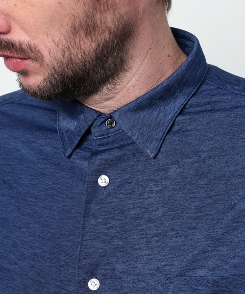 HIDEAWAYS NICOLE（ハイダウェイニコル）の「シャリトロメランジジャージー　ショートレギュラーシャツ（シャツ/ブラウス・メンズ・サックスブルー/ブラック/ネイビー・MEDIUM/X-LARGE/LARGE）」の12枚目の写真