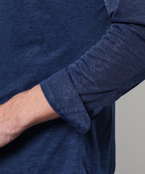 HIDEAWAYS NICOLE（ハイダウェイニコル）の「シャリトロメランジジャージー　ショートレギュラーシャツ（シャツ/ブラウス・メンズ・サックスブルー/ブラック/ネイビー・MEDIUM/X-LARGE/LARGE）」の17枚目の写真