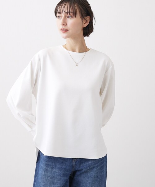 Dessin（デッサン）の「【体型カバー/レイヤード/洗える】ジョーゼットプルオーバーブラウス（シャツ/ブラウス・レディース・ホワイト系/ブラック/ナチュラル・02/01/03）」の4枚目の写真