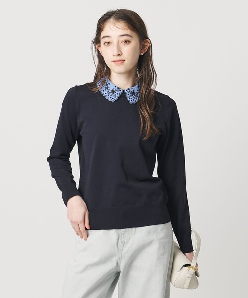 UNITED ARROWS（ユナイテッドアローズ）の「レディー フラワービジュー ニット‐ ウォッシャブル‐（ニット/セーター・レディース・ブラック/ダークグレー/ネイビー・FREE）」の3枚目の写真