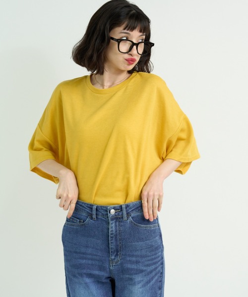 A.D.C.L.(エーディーシーエル)の「カラー オーバーサイズ 半袖Tシャツ(Tシャツ/カットソー・レディース・イエロー/チャコールグレー/サックスブルー・L/M)」の11枚目の写真