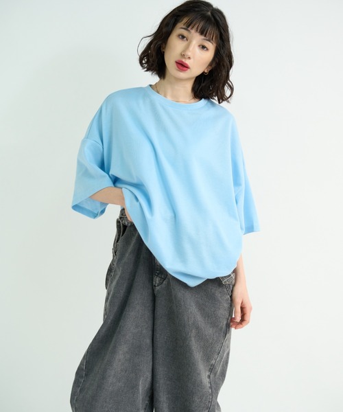 A.D.C.L.(エーディーシーエル)の「カラー オーバーサイズ 半袖Tシャツ(Tシャツ/カットソー・レディース・イエロー/チャコールグレー/サックスブルー・L/M)」の15枚目の写真