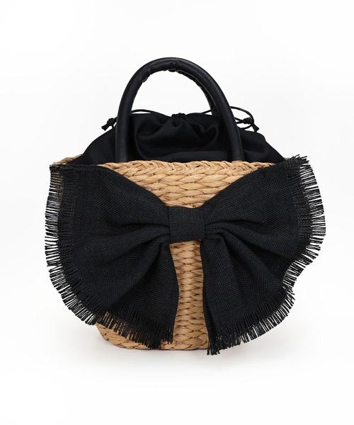MIAN (ミアン)の「リボンかごバッグ(かごバッグ・レディース・ブラック/ベージュ・FREE)」の9枚目の写真